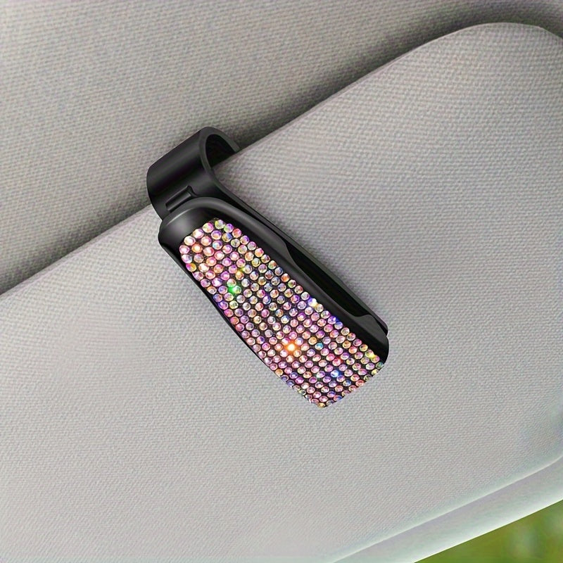 Unisex Rhinestone Car Sun Visor Clip Multi-Functional Glasses Holder