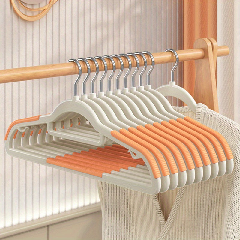 Set of 10 Plastic Hangers with Grip Grooves and Corner Protection for Closet Organization
