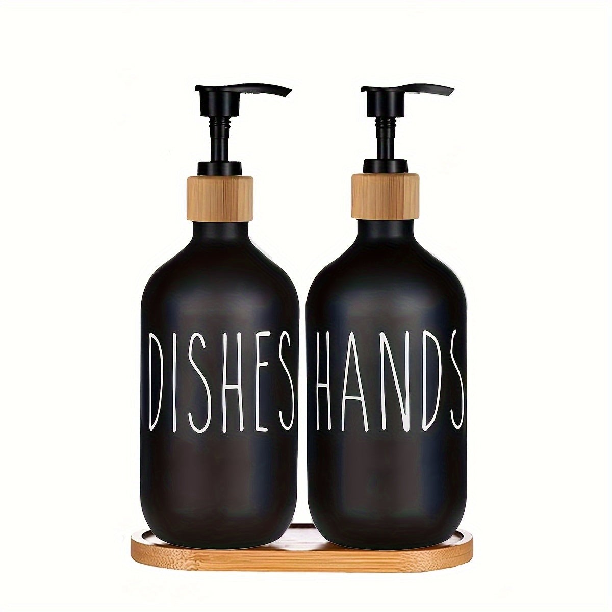 Bathroom Soap Dispenser Set with Tray Refillable Lotion Bottle for Shower Gel and Shampoo