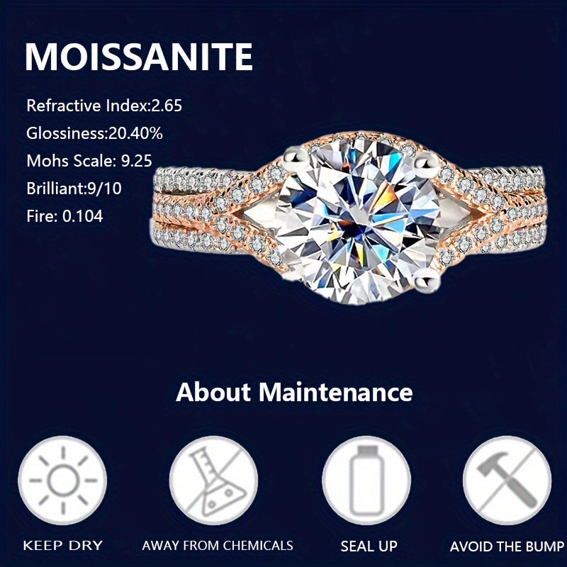 Vintage Moissanite Engagement Ring 2 Carat 18K Gold Plated Silver Women's Jewelry