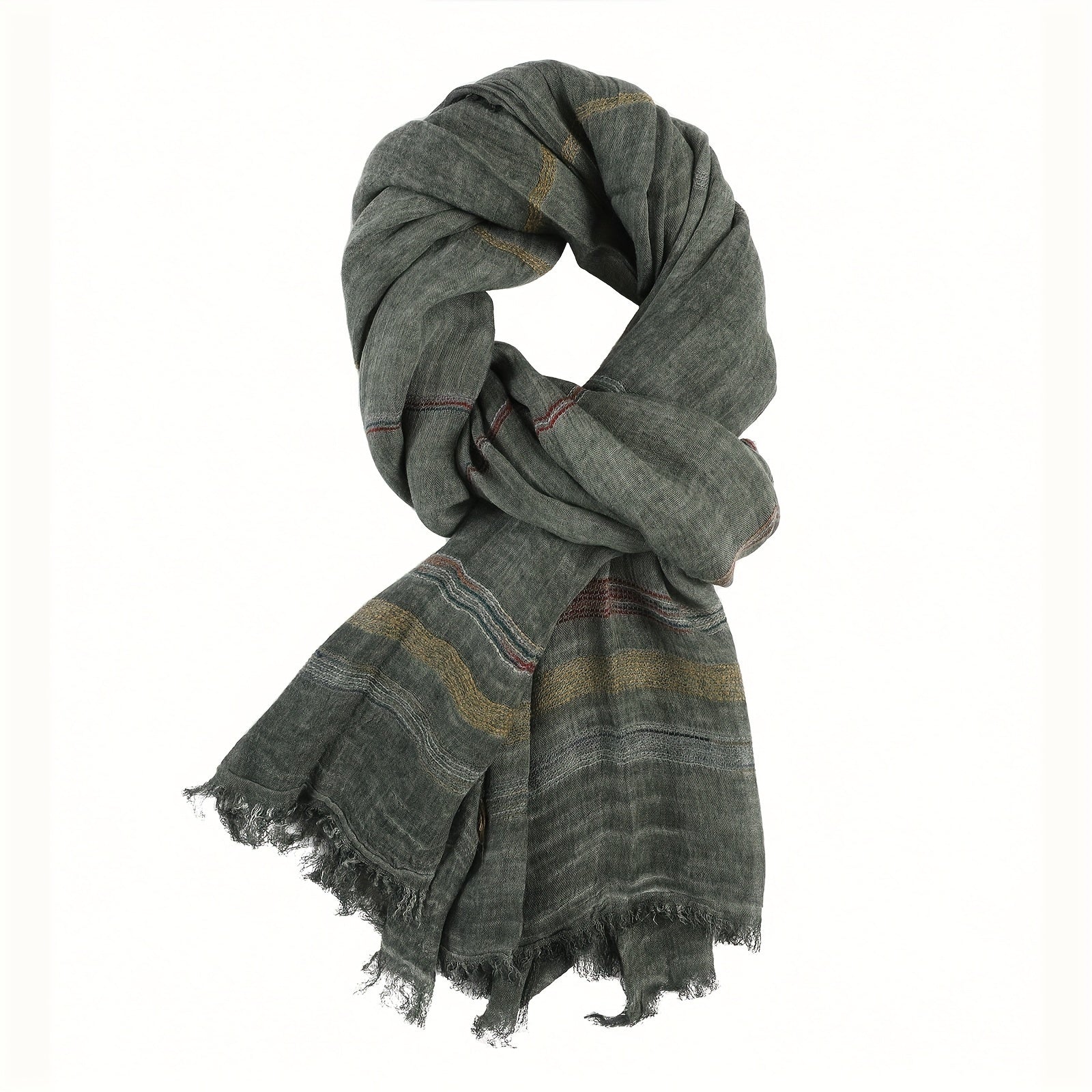 Lightweight Rayon-Linen Men's Scarf with Stripes for Fall and Winter