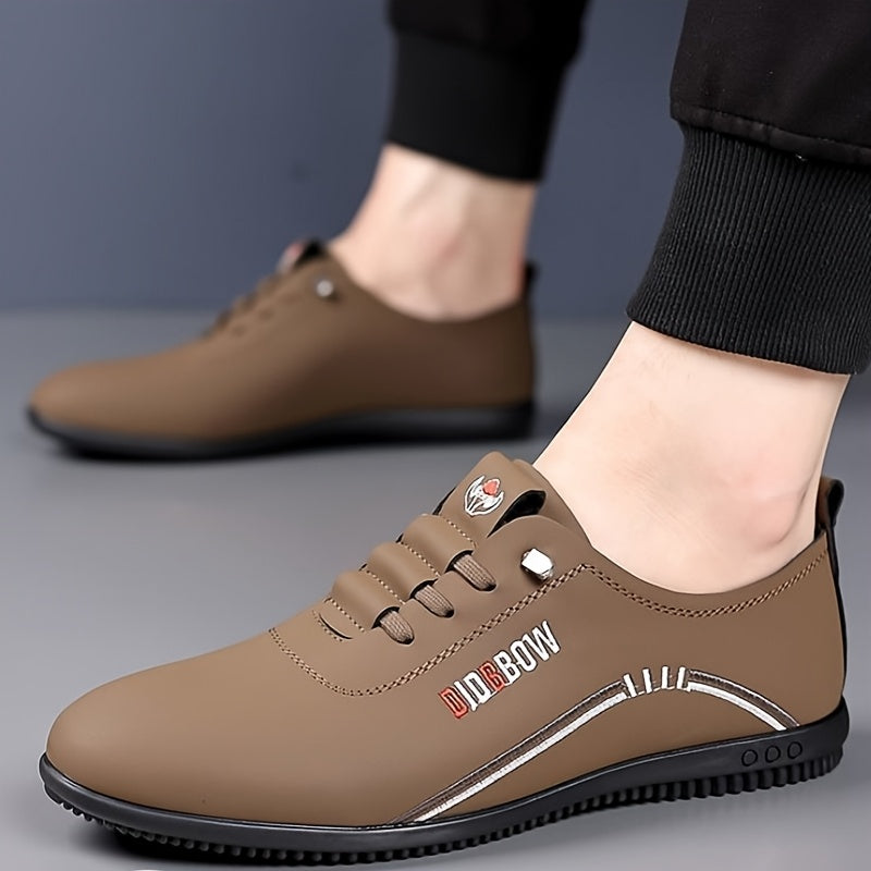 Men's Casual Sports Shoes Rubber Sole PU Upper Solid Color Lace-Up Pointed Toe All-Season