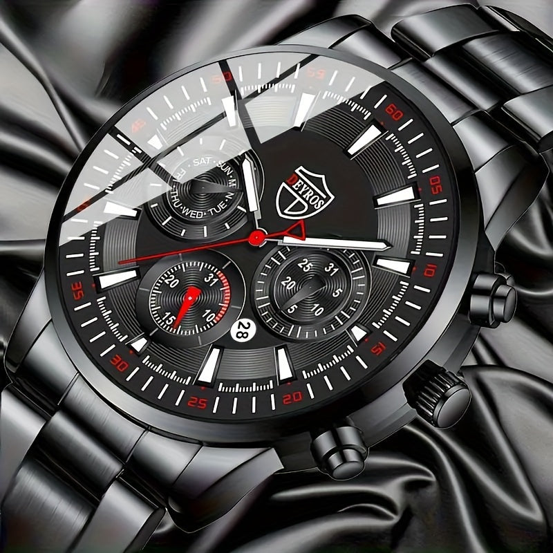 Set of 3 Men's Quartz Watches Stainless Steel Band Analog Calendar Wristwatches for Business and Gifting