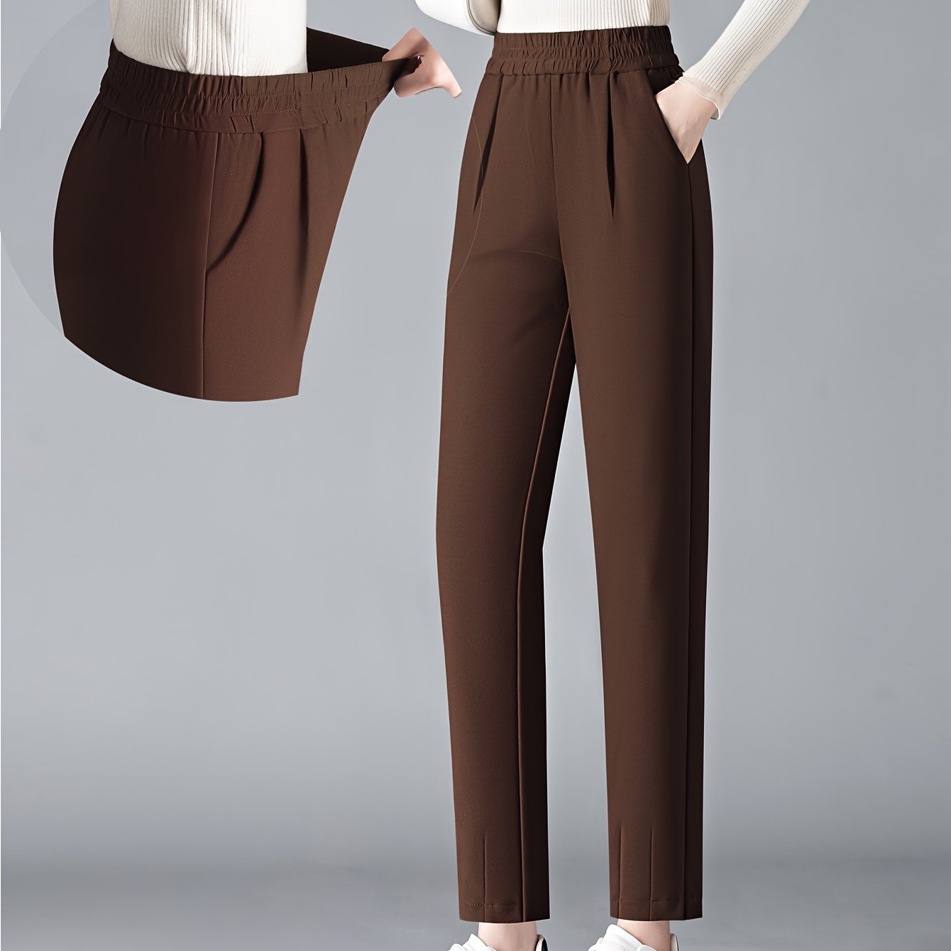 Women's Slimming High-Waist Harem Pants Black Elastic Waist All-Season