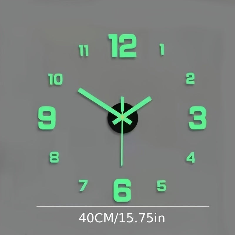 Reloj de pared minimalista moderno con espejo de acrílico, números grandes negros, 40x40cm para sala de estar y dormitorio