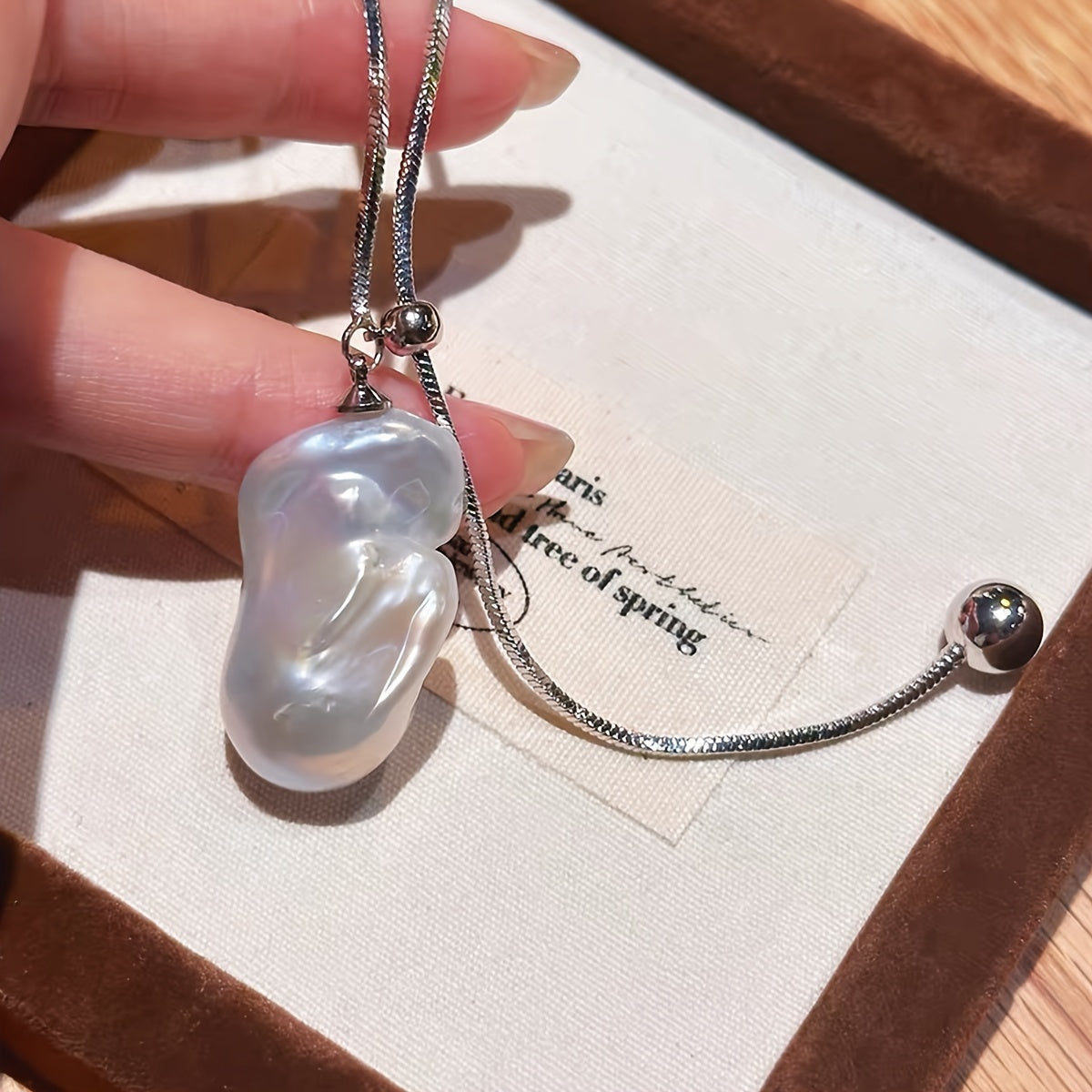 Y-Necklace with Baroque Freshwater Pearl Pendant Adjustable Slider French-Inspired Design for Holidays Banquets Festivals