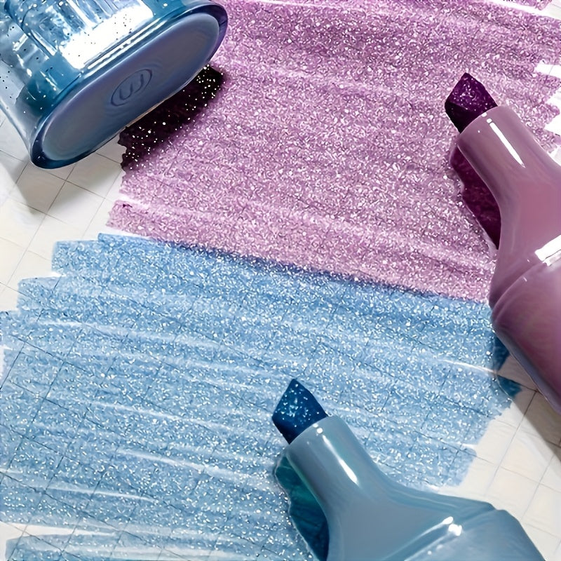 Set of 4 Glitter Highlighters Water-Based Ink Quick-Dry Smudge-Proof for Notes and Journaling