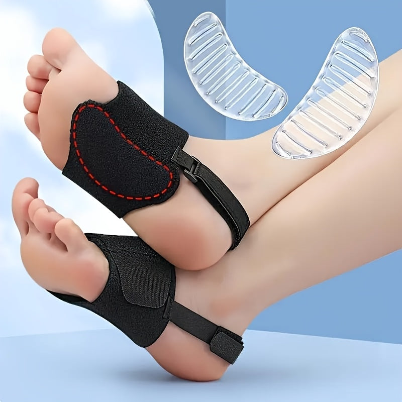 Black Arch Support Sleeves 2pcs Flat Feet Foot Cushions Adjustable Straps