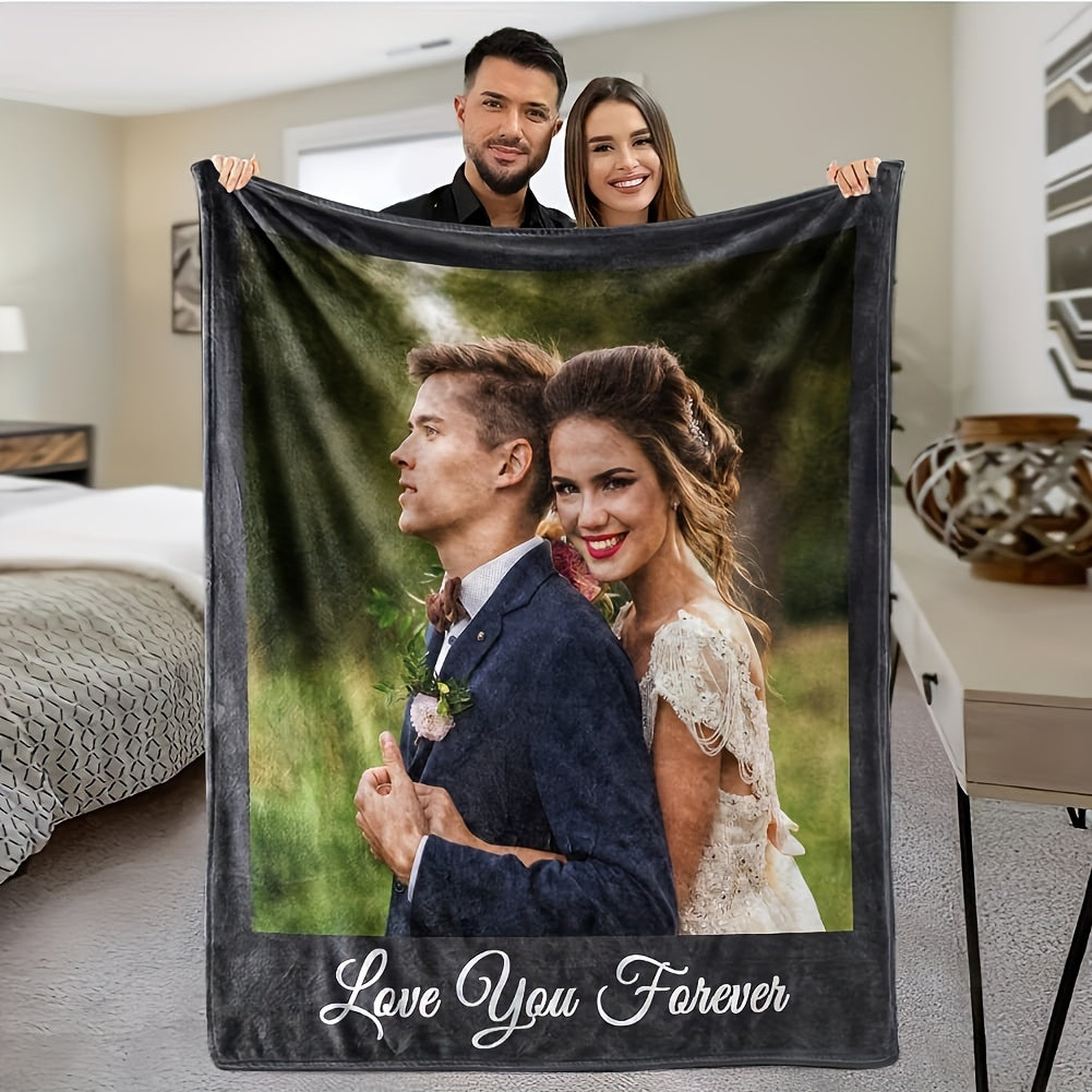 Personalized Photo Blanket with Message Soft Flannel Warm Throw for Couch Bed Office Camping