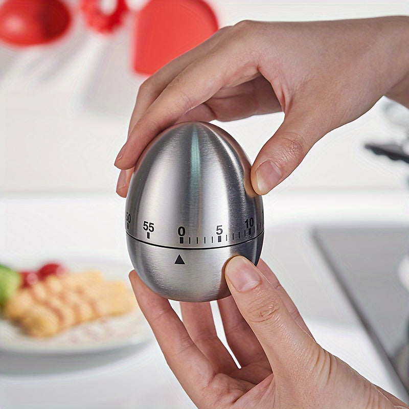 Egg-Shaped Stainless Steel Kitchen Timer 60-Minute Mechanical Alarm Cooking and Education