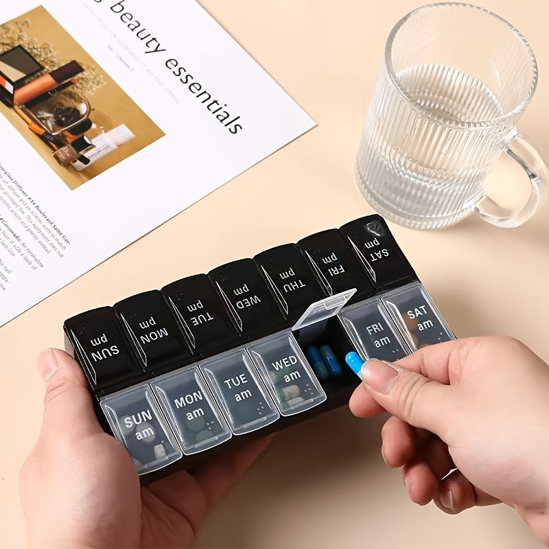 14-Compartment Weekly Medicine Organizer Portable Divided Box with Morning and Afternoon Sections