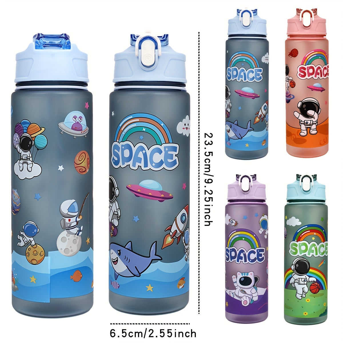 21oz BPA-Free Plastic Water Bottle with Straw for Kids and Outdoor Activities Space Design