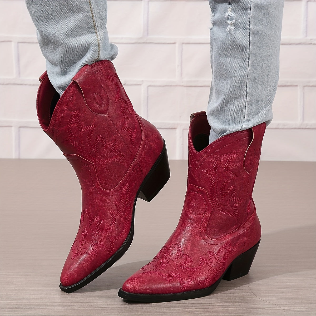 Women's Turquoise Ankle Boots Faux Cover Pointed Toe Block Heel Casual Shoes