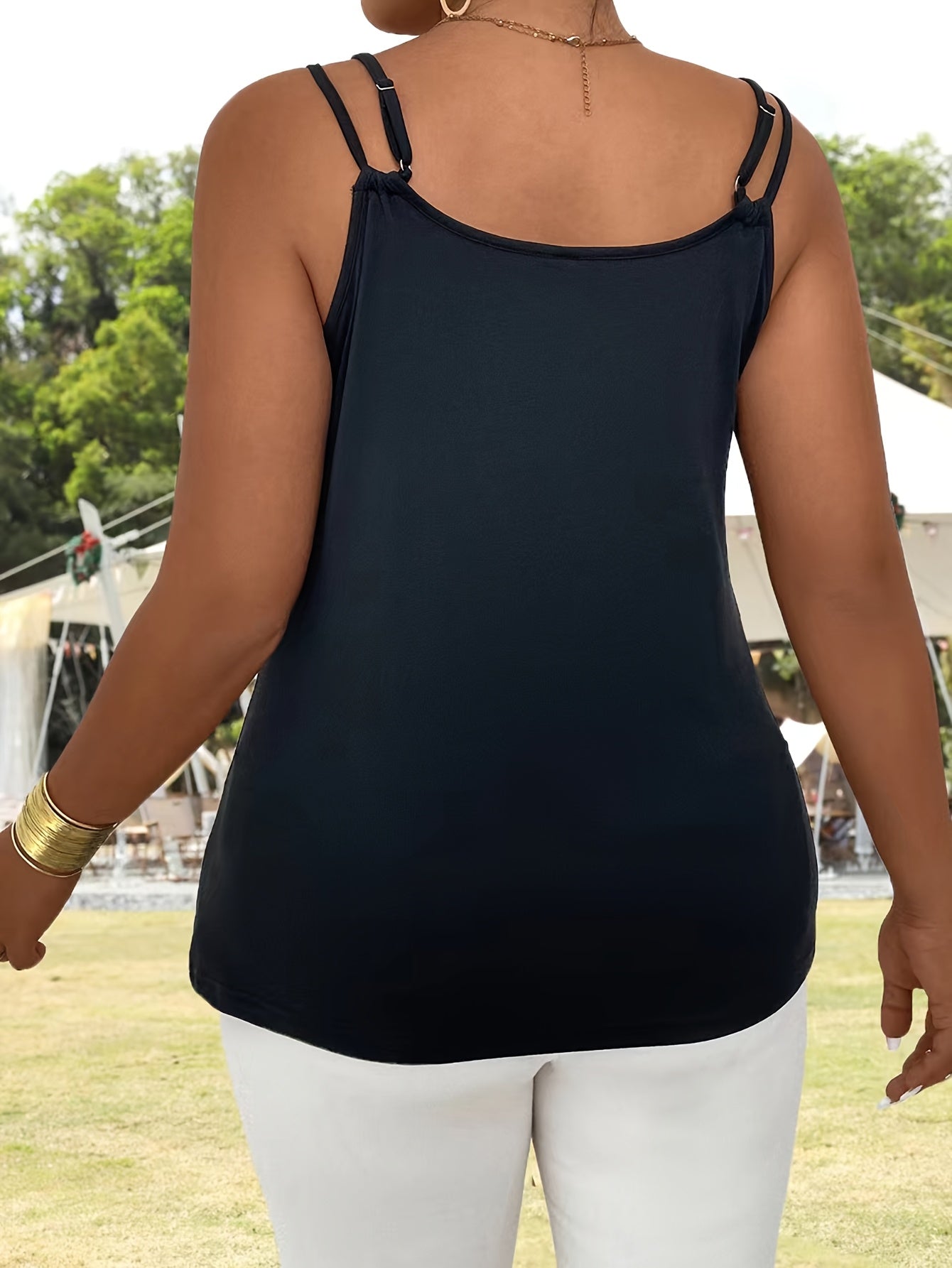 Plus Size Women's V-Neck Cutout Tank Top Breathable Summer Spaghetti Strap