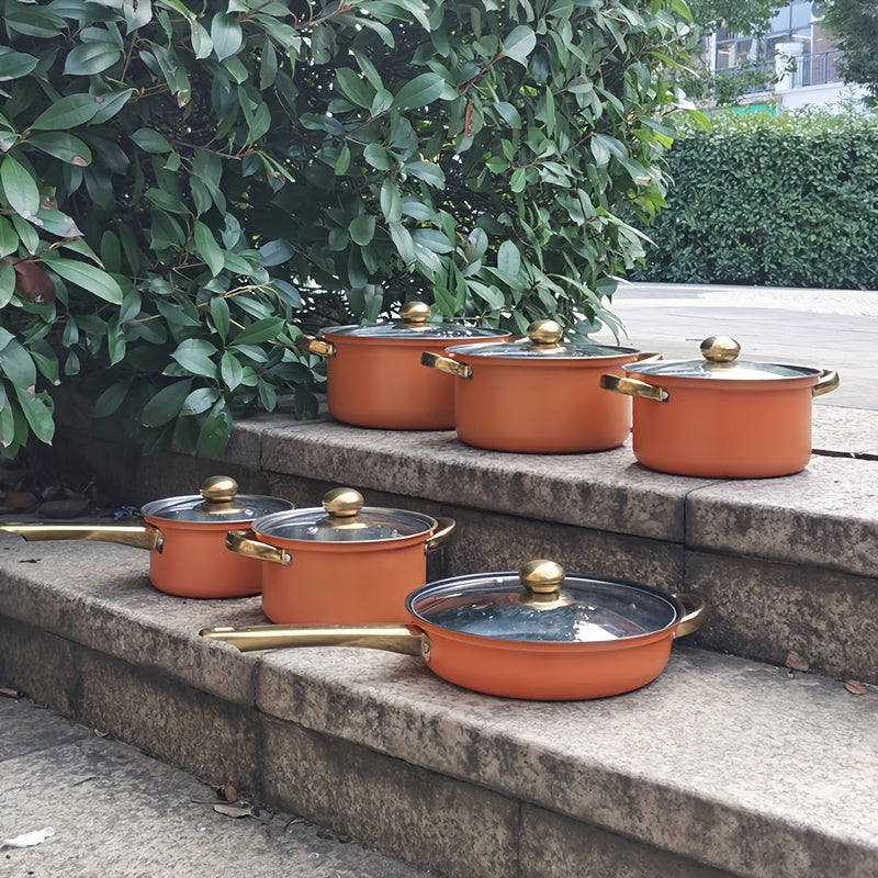 Durable Stainless Steel Cookware Set with Non-Stick Soup Pot Frying Pan