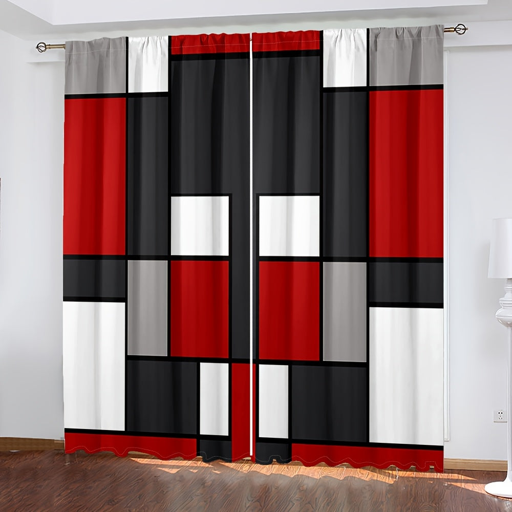Set of 2 Plaid Pattern Curtains for Bedroom and Living Room Window Drapes