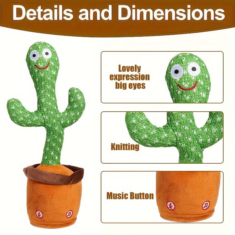 Baby Toy Talking Cactus for 0-6 Months LED Singing Recording Dance Imitation Textured Fabric Green