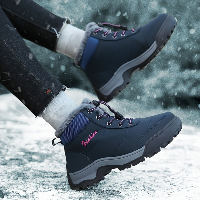 Women's Fleece-Lined Black Short Snow Boots Warm Waterproof Outdoor Shoes