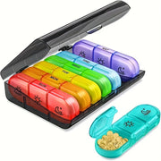 Black Pill Box with 21 Compartments Weekly Portable Plastic Organizer