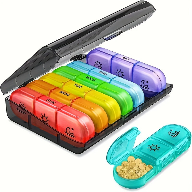 Black Pill Box with 21 Compartments Weekly Portable Plastic Organizer