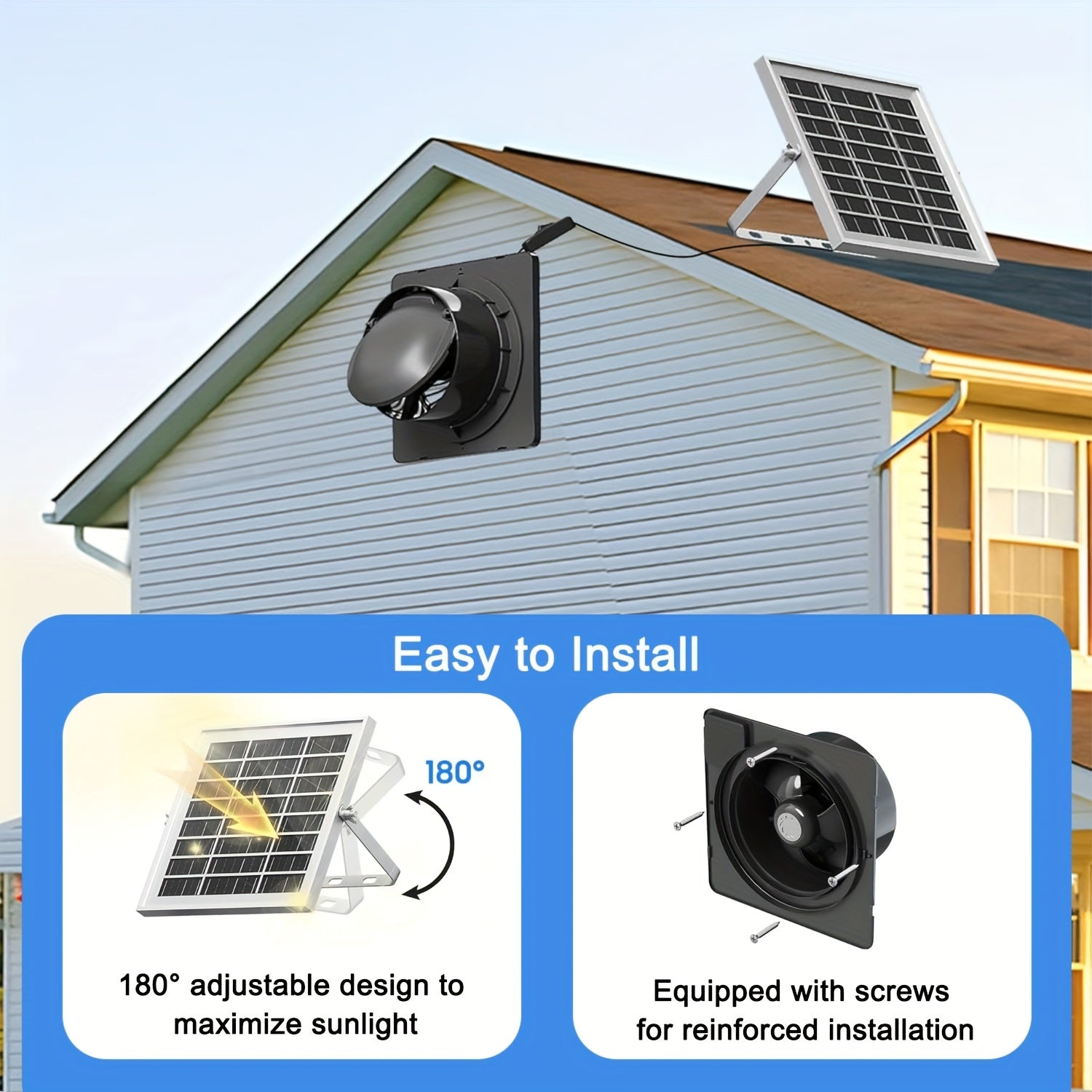 Solar Exhaust Fan Black Solar Powered Ventilator for Attics and Sheds