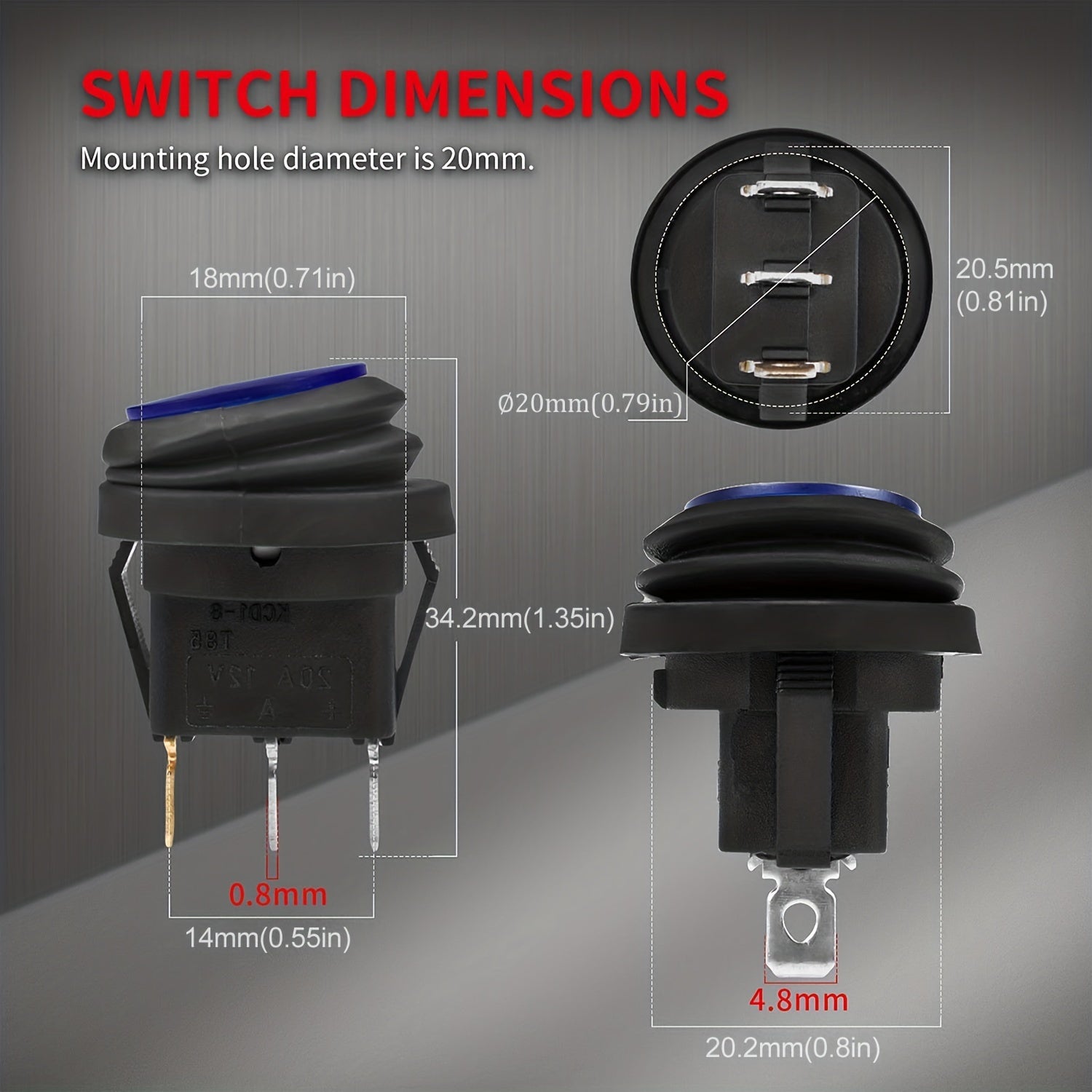 Interruptor de palanca LED azul redondo de 12V 20A para barcos, coches, autocaravanas y camiones