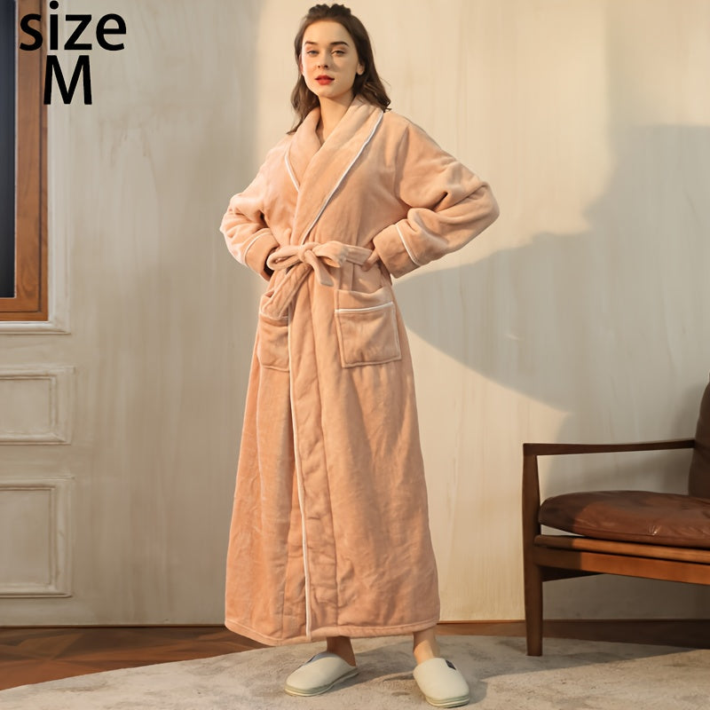 Kuz/Qish bathrobe, qulay uniseks pijama, uzun yengli va cho'ntakli qalin katta o'lchamdagi tunika, uy/hamom uchun iliq robe.