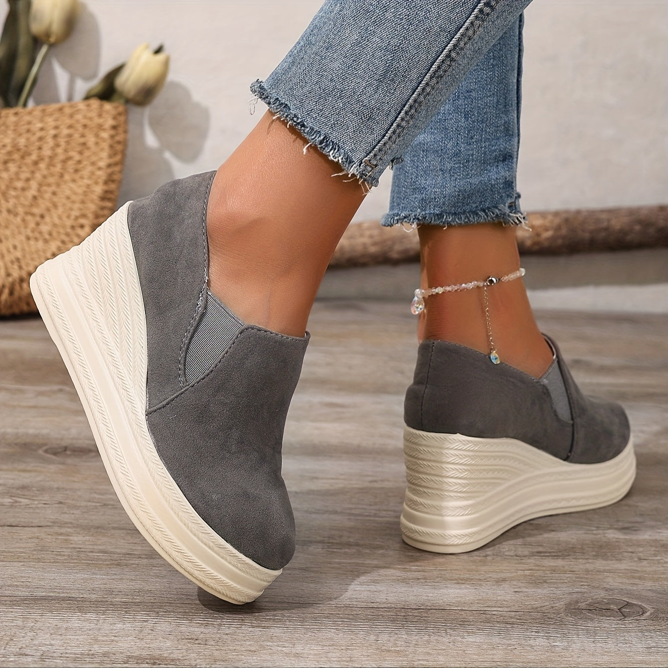 Women's Wedge Platform Flats Faux Straw Rope Sole Fashion Shoes