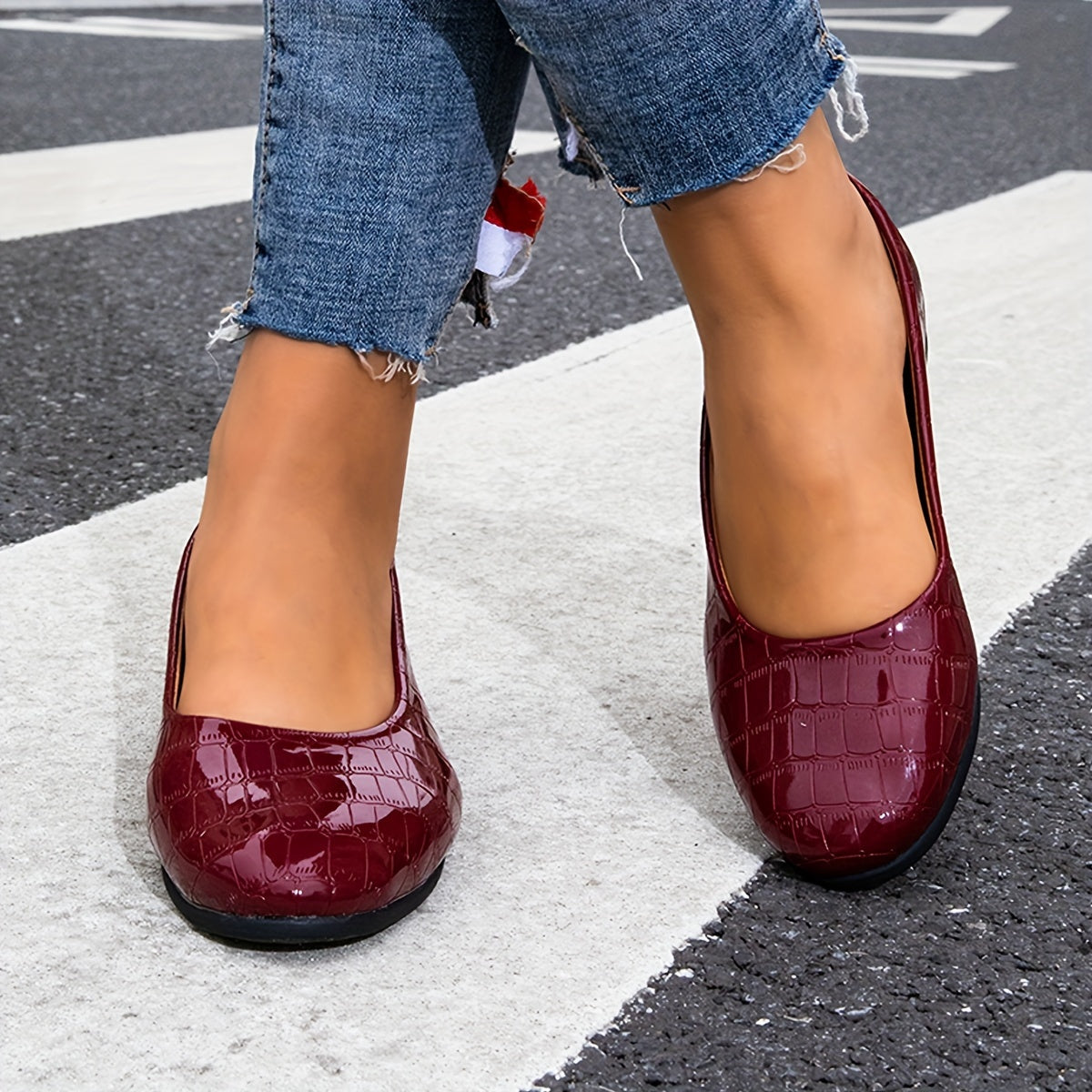 Women's Red Snake Print Mary Jane Flats Slip-On Casual Shoes