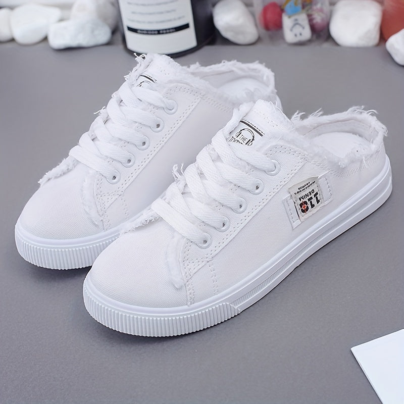 Solid Color Canvas Sneakers for Women with Platform Sole and Round Toe