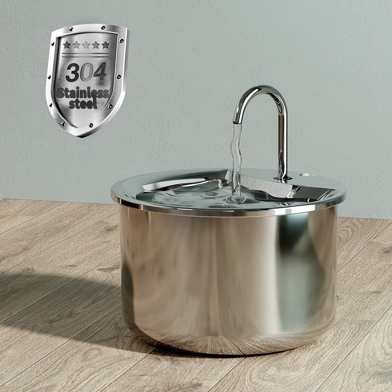 Stainless Steel Pet Water Fountain with USB Power Quiet Automatic Dispenser Splash-Proof Basin for Cats and Dogs