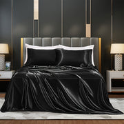 Satin Bed Sheets Set Fitted and Flat Sheets with Pillowcases for Bedroom