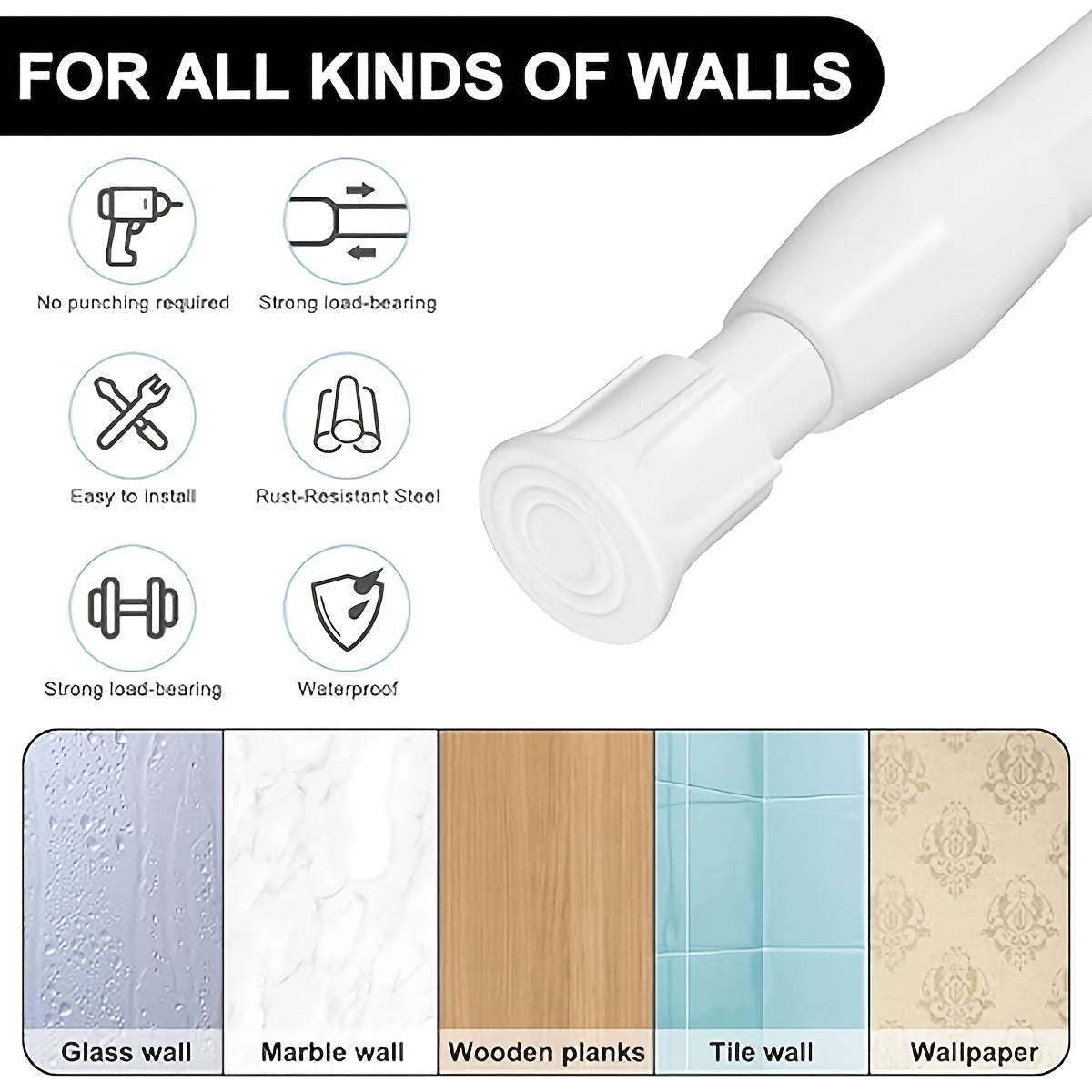 Barra de cortina telescópica con tensión de resorte para instalación sin taladro, barra de cortina ajustable corta y larga