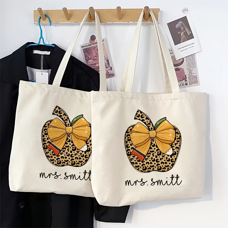 Персонализированная сумка-тоут с узором в виде банта для учителей, холщевая сумка через плечо, идеально подходящая для путешествий, работы и покупок. Идеальный подарок для Дня учителя или к началу учебного года.