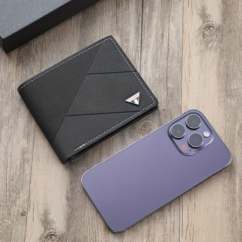 Men's Faux Leather Wallet Business Card Holder Black Large Capacity Portable Gift