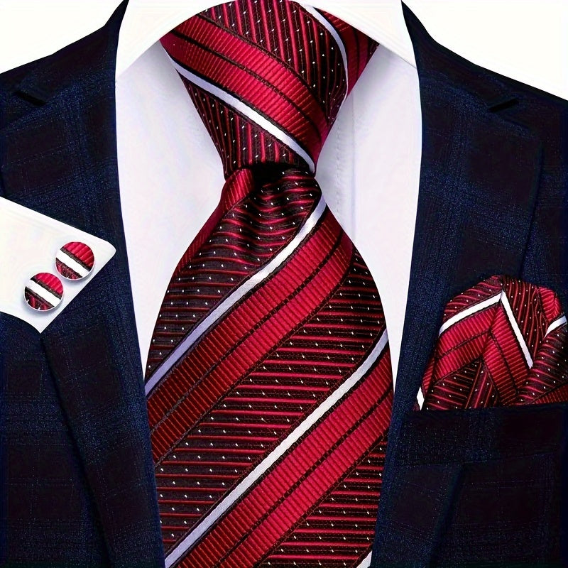 Men's Classic Striped Necktie Set with Cufflinks for Business Parties