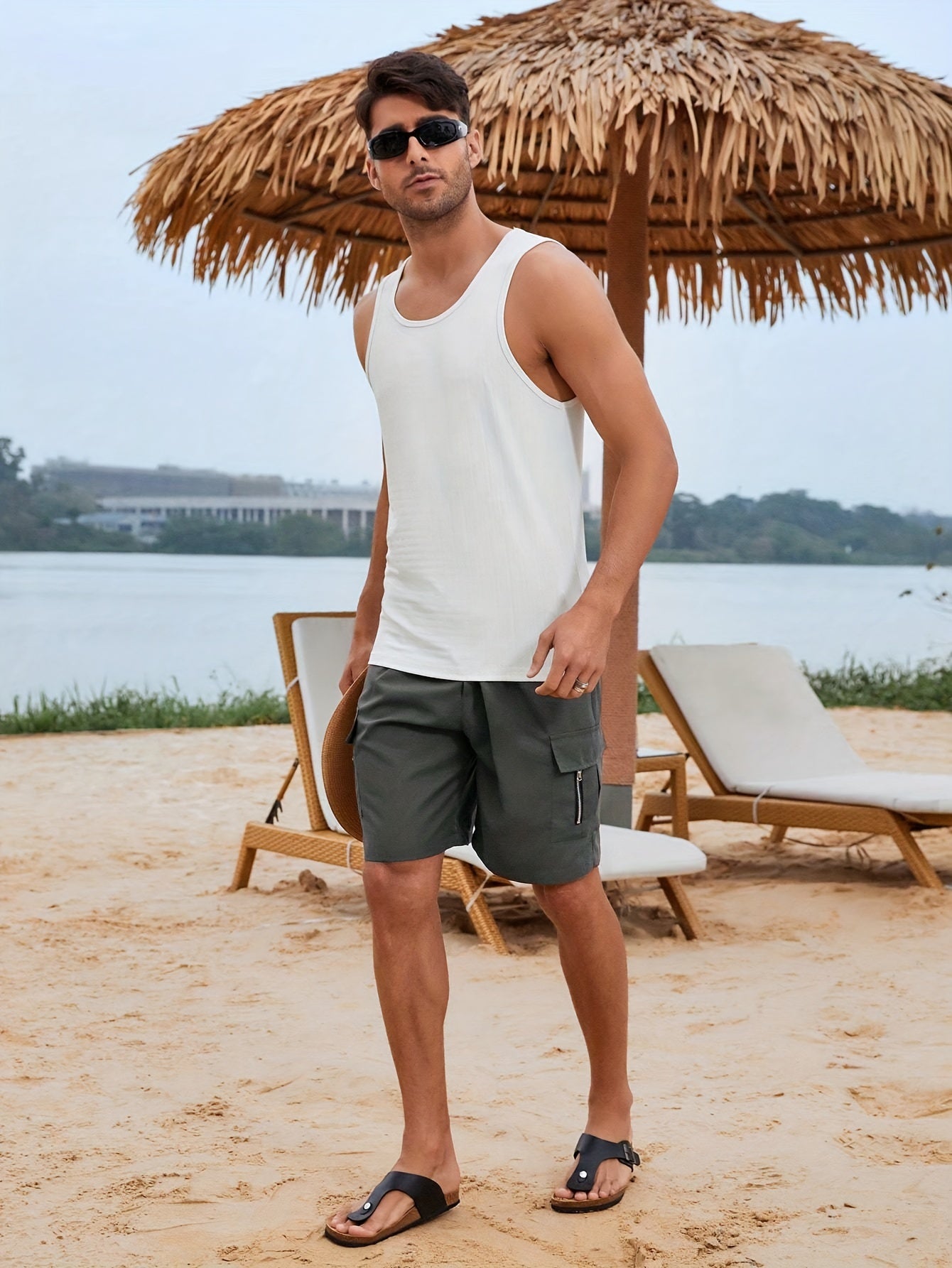 Мужские шорты карго большого размера из прочной тканой ткани с карманами, шнурком на поясе