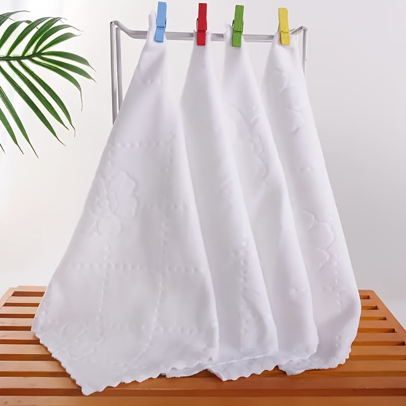 300 White Microfiber Towels with Flower Embossed Washcloths for Cleaning and Bathroom