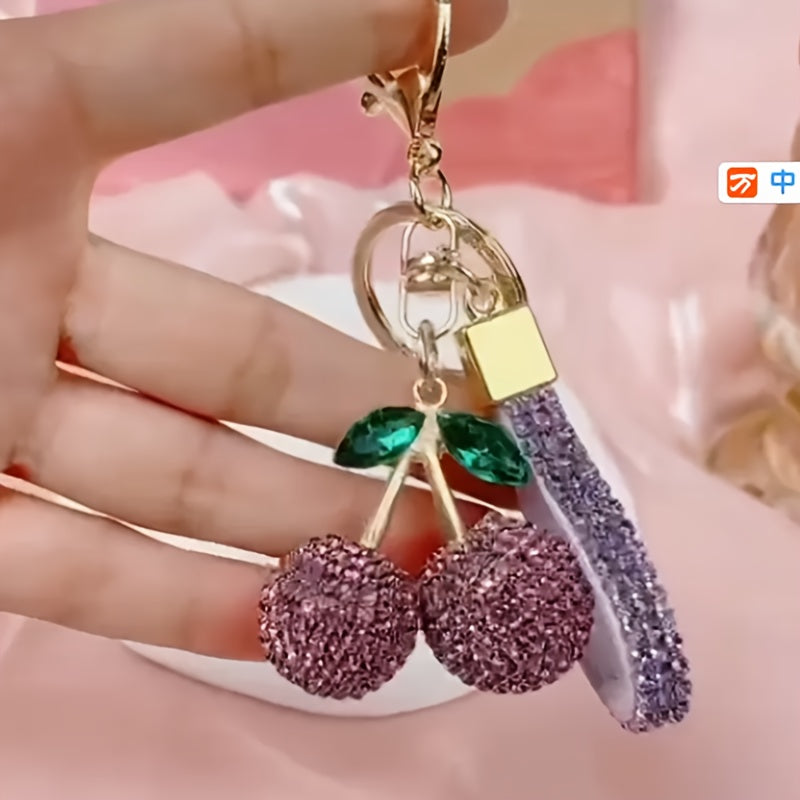 Розовый брелок с кристаллами в виде вишни для женщин и девочек, милый брелок для сумки