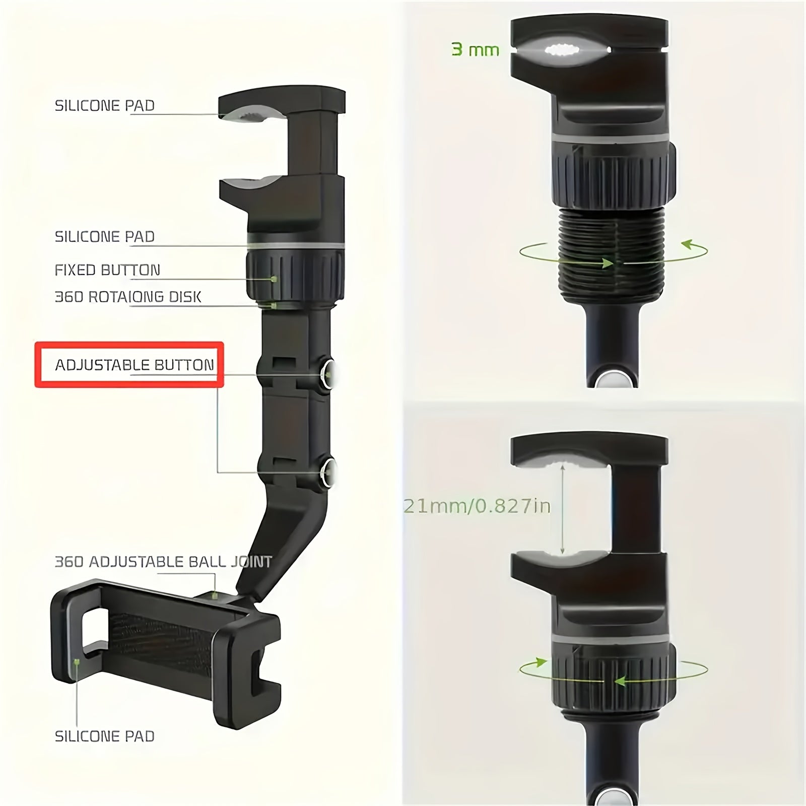 Soporte para teléfono en el parasol del coche universal, giratorio y ajustable, de ABS, para tablero