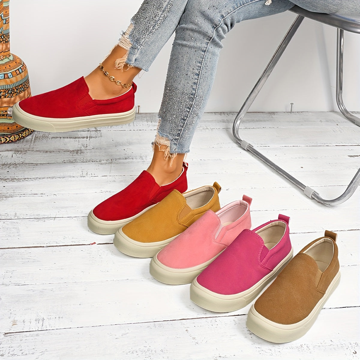 Women's Slip-On Loafers Breathable Flannel Upper Casual All-Season Shoes
