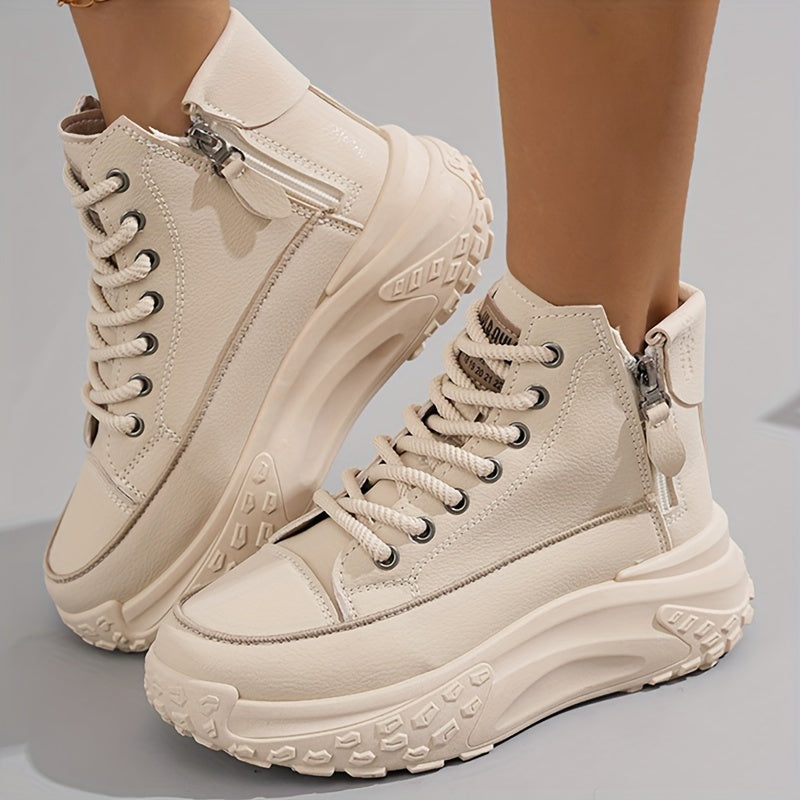 Women Chunky White Platform Sneakers with Thick Sole All-Season Casual