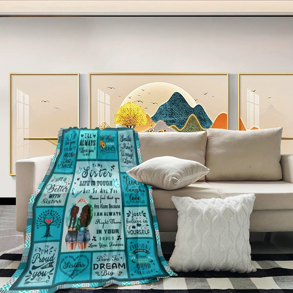 Flannel Fleece Throw Blanket for Women and Girls Digital Print Cozy Polyester Bed Sofa Chair Decor