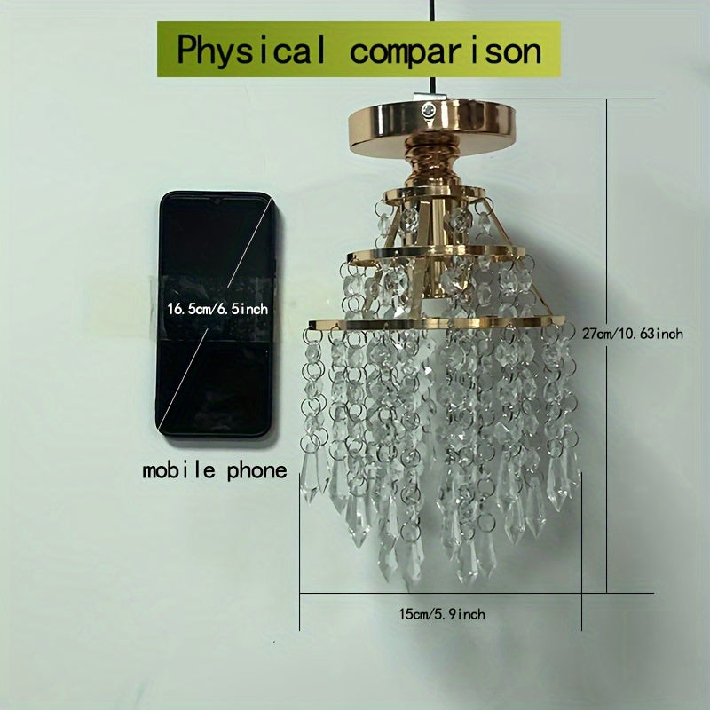 1 dona Oltin Kristall Chandelier Shift Chirog'i E27 Baza uchun, Yotoqxona, Balkon, Koridor uchun ideal, Chiroq o'z ichiga olinmagan.