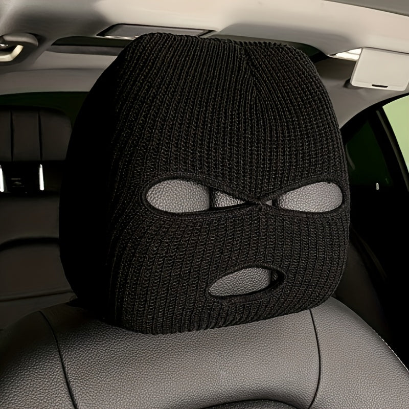 2 Pack Black and White Plush Car Headrest Covers Universal Stylish Interior