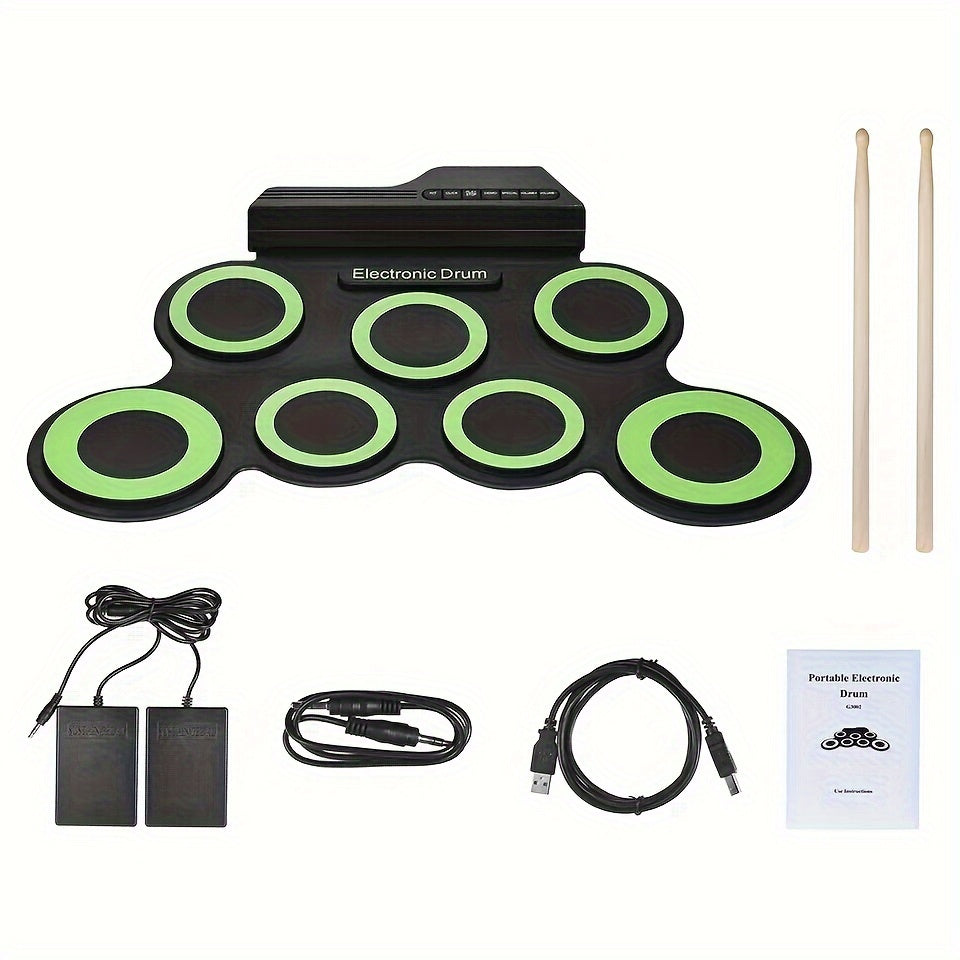 Foldable Electronic Drum Kit for Beginners with USB MIDI Output Headphone Jack and Metronome