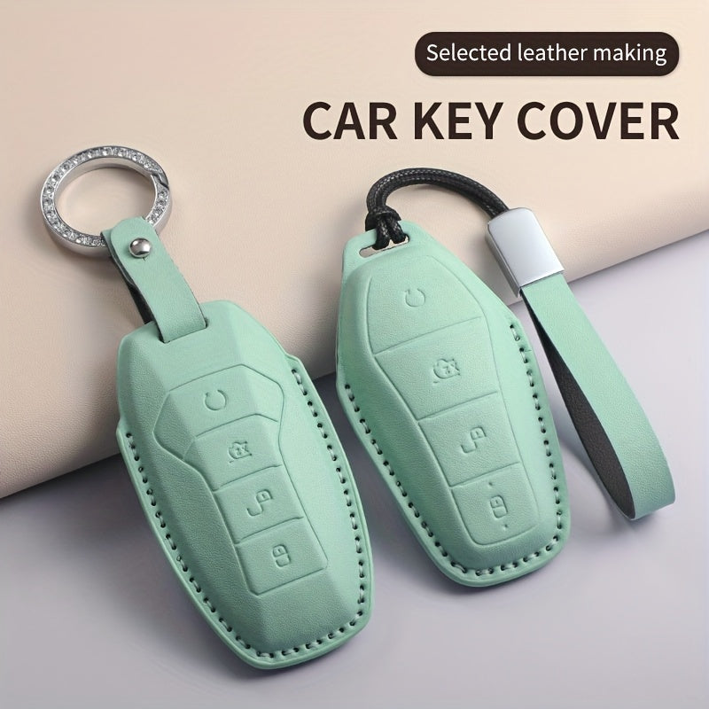 Car Key Cover Leather Case with Diamond Accent for Light Blue Green Purple Models