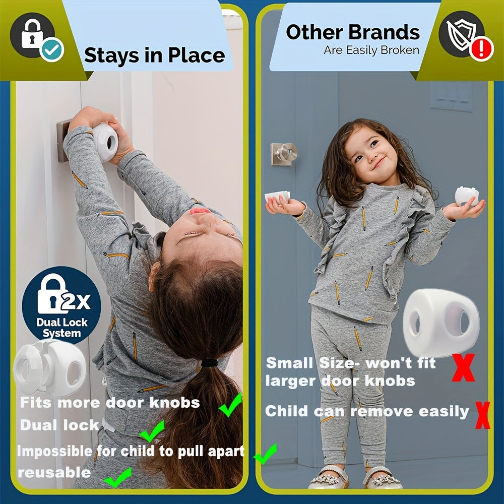 Bolalar xavfsizligi eshik tutqichlari qoplamalari Oq, bardoshli, qayta ishlatiladigan, oson olib tashlanadigan, ikki tomonlama qulflash bilan xavfsizlik