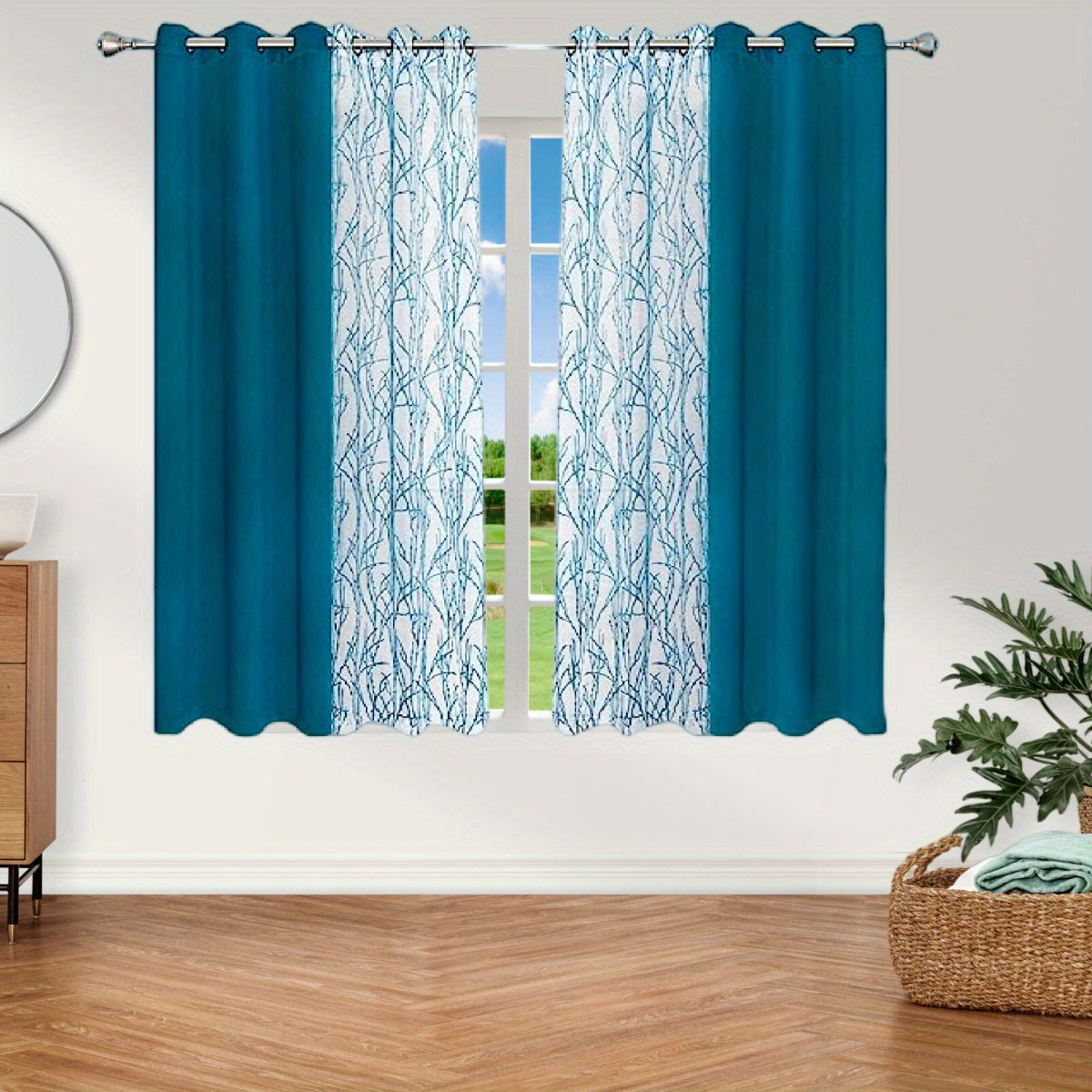 Set of 2 Bedroom Living Room Curtains Blackout Sheer Grommet 54x84 Dark Gray