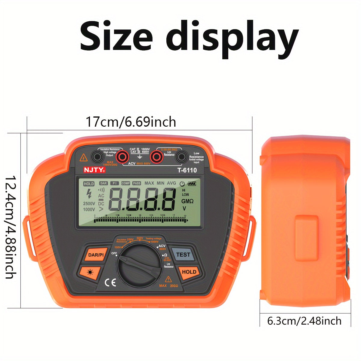 Digital Insulation Resistance Tester 1000V/2500V Portable Megohmmeter with Backlit LCD